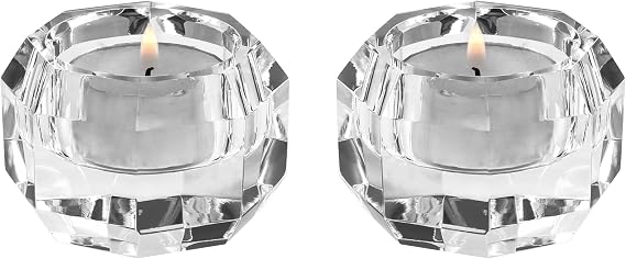 Kitcom Crystal Tea Light Candle Holders Pack of 2 for Tabletop Home Decor W2.36'' X H1.57'',  with Gift Box