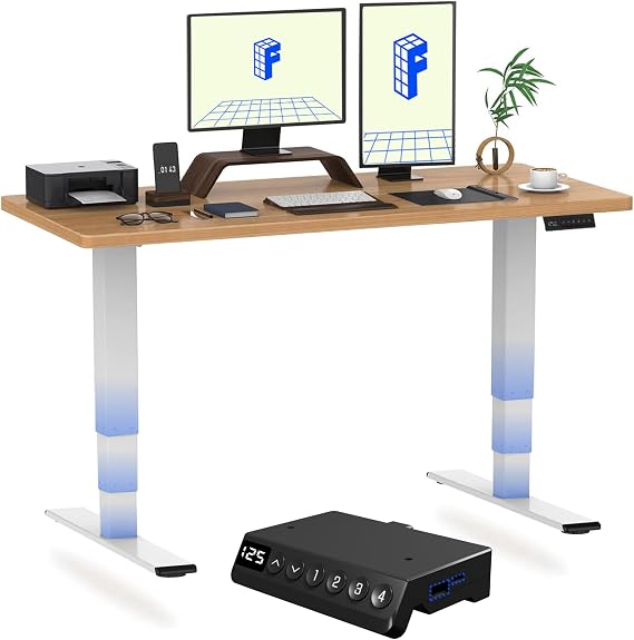 FLEXISPOT E6 MAX 180x80cm Electric Standing Desk with USB Dual Motors 3 Stage Height Adjustable One Piece Sit Stand Up with Memory Smart Panel(White Frame+Maple Top)
