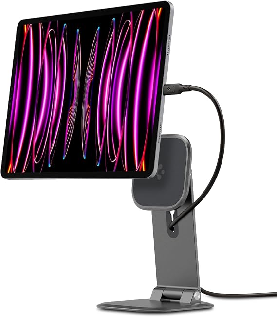 Spigen OneTap Easel Tablet Stand, Magnetic Multi-Angle | Compatible with iPad/Pro/Air/Mini (8.3"-13"), Adjustable - Space Gray