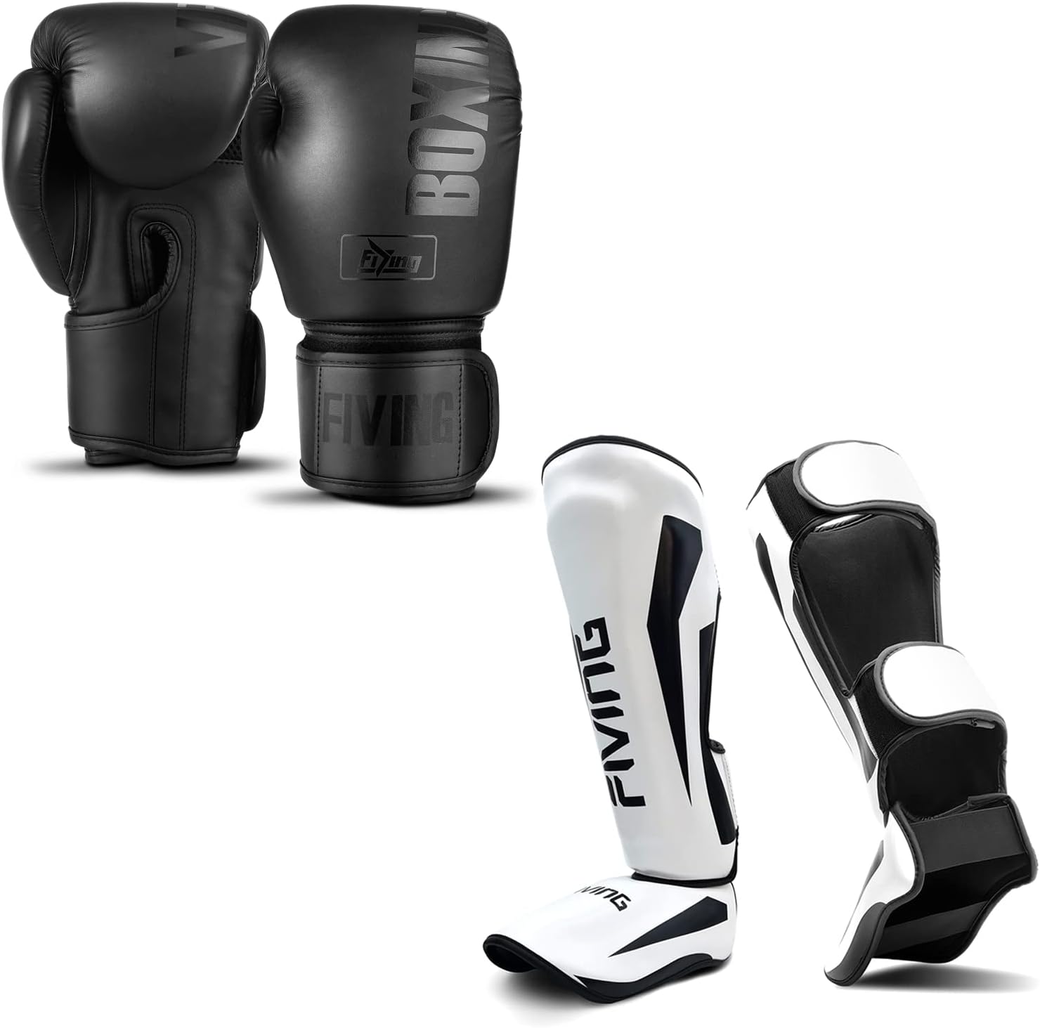 FIVING MMA Martial Arts Shin GuardsWhite,LargeBoxing GlovesBlack,12oz