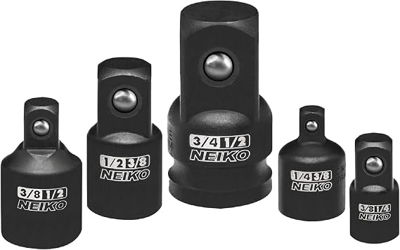 NEIKO 30249A 5 Piece Impact Socket Adapter Set, Standard SAE, 1/4, 3/8, 1/2" Cr-V Steel Impact Driver & Wrench Conversion Kit Socket Reducer, Locking Socket Adapter Set