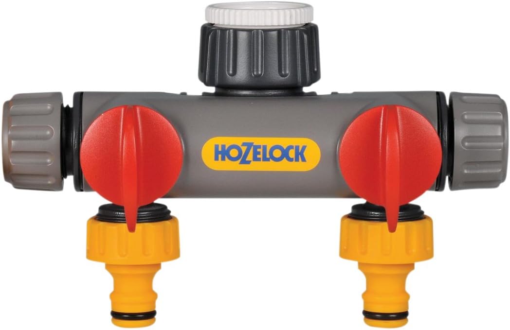 HOZELOCK - Multi-Tap Connector 2-Way : Ideal for Creating 2 Circuits on a Single Tap, With Independent Flow Valve for Each Outlet [2252 0000]
