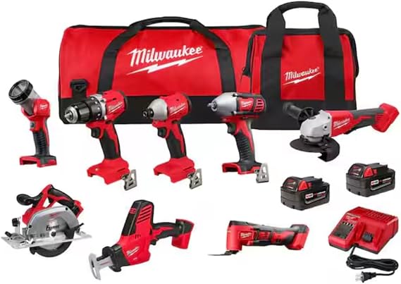 Milwaukee M18 Cordless Combo Kit 8-Tool with Three and charger