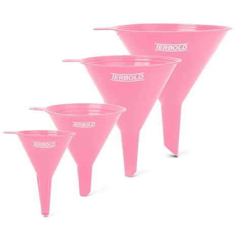 4pc Funnel Nesting Set | BPA Free Plastic for Kitchen Cooking, Car Oil, Home, or Lab Use (Pink)