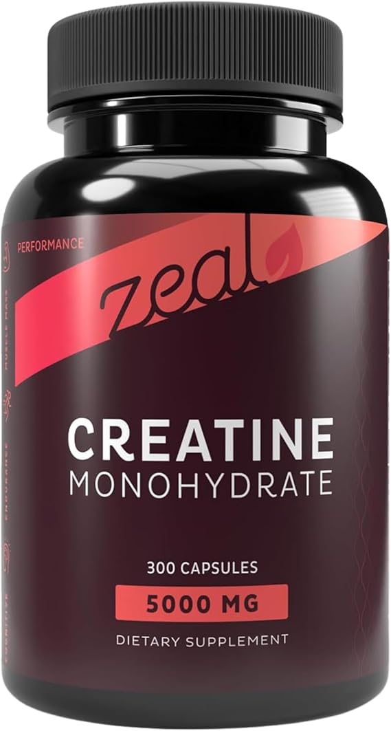 Zeal Creatine Monohydrate Capsules 5000mg Per Serving Micronized Creatine Supplement, 300 Capsules (30 Servings) Unflavored Creatine Pills Gluten Free, Non-GMO