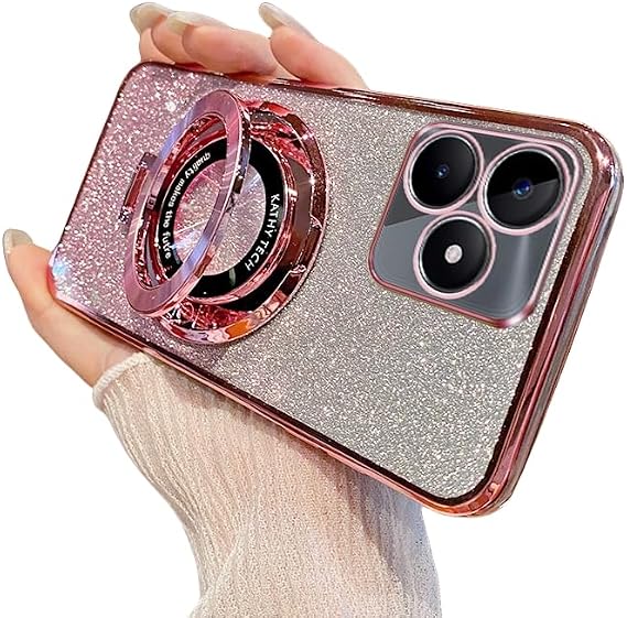 Case Compatible with Oppo Realme C53 Phone Case Soften TPU Gradient Hard Case Magnetic with Stand Drop Protection Women Durable Shockproof Phone Cover for Oppo Realme C53 Cover (Red)