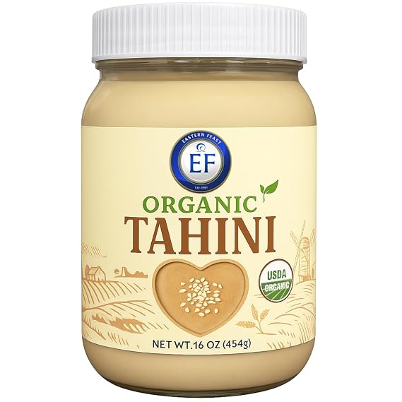 Eastern Feast - Organic Tahini, 100% Ground Sesame Paste, 16 oz (454g) Glass Jar