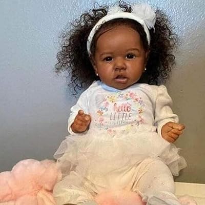 Reborn Baby Dolls Girl 18 Inch Opened Eyes with Thick Hair, American Dolls Black Doll Full Vinyl Body Poseable Real Life Baby and Weightd Body, Handmade Realistic Baby Doll Girl