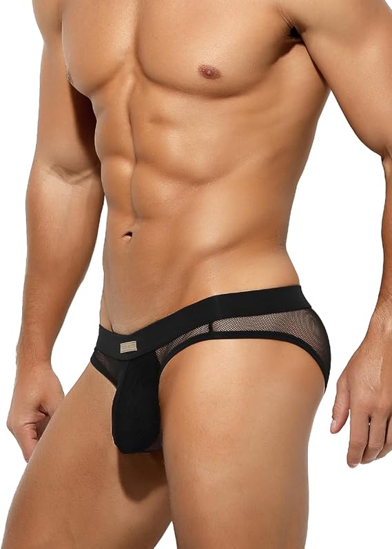 Casey Kevin Men's Sexy Underwear Briefs Mesh See Through Pouch Underpants | Breathable Stretch Sheer Pants, Low Rise Comfortable, Assless Transparent, Valentine Male Lingerie