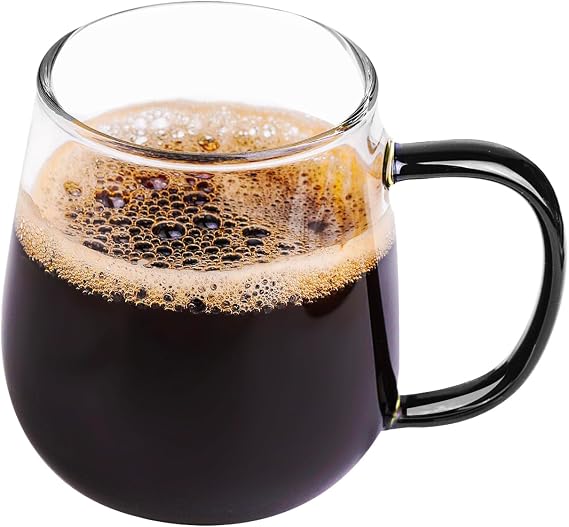 Clear Borosilicate Glass Coffee Mug with Black Handle, 450ml/16oz, Ideal for Coffee, Tea, Beer, and Beverages Durable, Gift-Ready Glass Mug