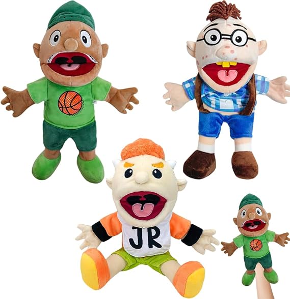3PCS Jeffy Puppet Plush Toy Doll, 40CM Jeffy Hand Puppets with Working Mouth, Mischievous Funny Puppets Toy for Play House, Boys and Girls, Soft Puppet for Birthday Christmas Halloween Party