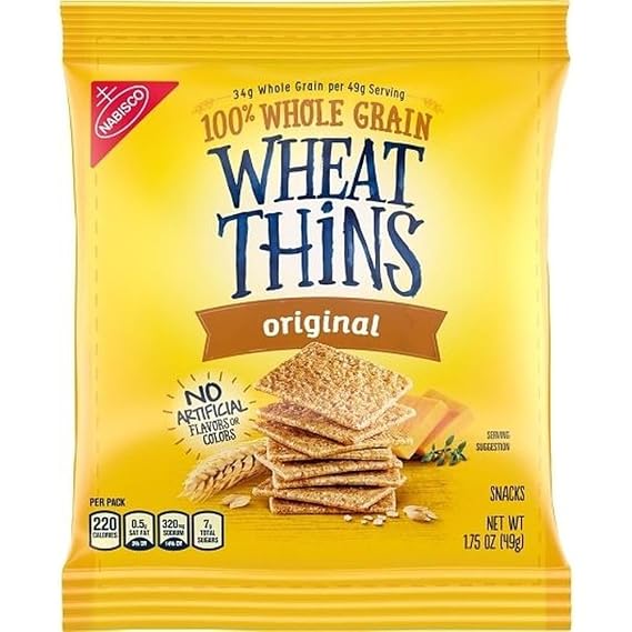 Nabisco Wheat Thins Original Whole Grain Crackers, 1.75 oz Bags (Case of 72) - Individual Snack Packs for Lunchboxes, Office, and On-the-Go