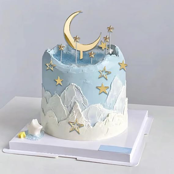 Acrylic Golden Stars and Moon Cake Toppers Cake Decorations