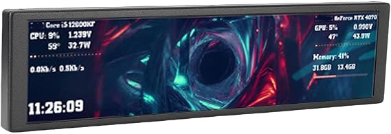 9.2 Inch PC Temperature Display, 1920x480 FHD Computer Secondary Screen LCD Sensor Panel Display Supports Dynamic Video Themes One Cable Plug and Play CPU RAM Monitor (Black)