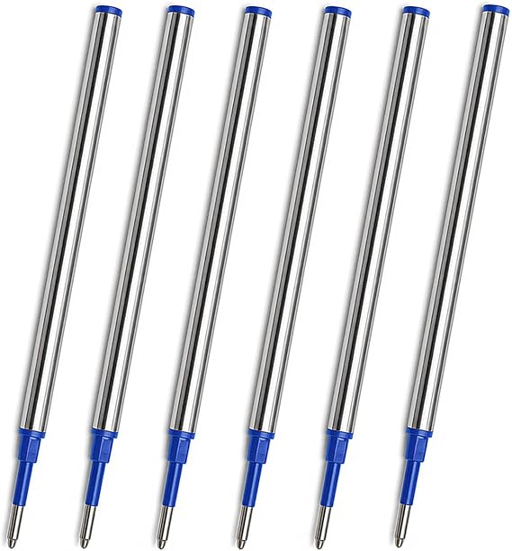 L: 4.3" 109mm, 0.5 mm Tip, Compatible Rollerball Pen Refills fit to Waterman Ballpen, German Ink, Compatible with Waterman #S0112670 / 540951/54090 (Blue 6PCS)