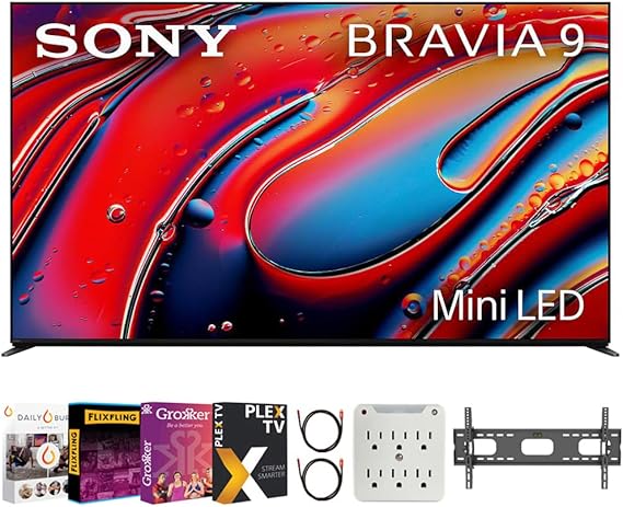 Sony BRAVIA 9 K75XR90 75 inch 4K HDR Smart QLED Mini-LED TV Bundle with Premiere Movie Streaming Package & TV Setup Bundle with Wall Mount + Surge Adapter + HDMI Cable & More (2024 Model)