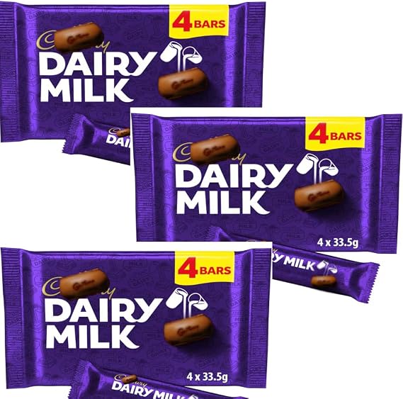 Dairy Milk Chocolate Bar 4 Pack Multipack 134g Perfect for Sharing & Snacking (pack of 3)