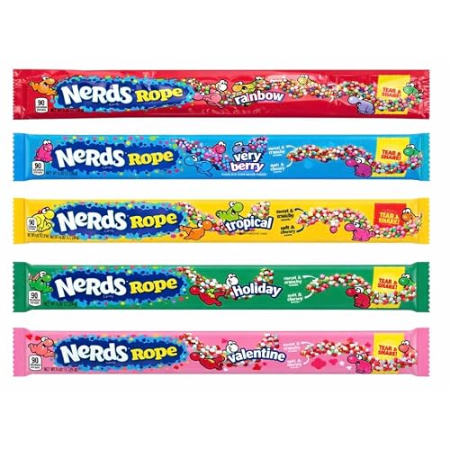 Nerds Rope Candy Variety Pack of 10 Assorted Fruity Flavors including Tropical, Berry, Rainbow, More - 5 Flavors, 2 of Each 10 - Rope Bundle