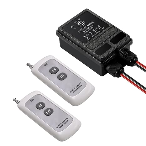 Waterproof Wireless Relay Switch,DC12V-72V 40A Relay Switch | 984ft Long Range RF Remote On Off for Outdoor Light & Garage Door