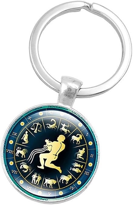 Retro Personalized Zodiac Sign Key Chain Jewelry Horoscopes Star Signs Tag Key Rings Medallion Constellation Jewelry