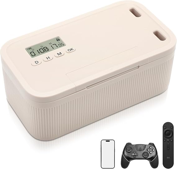 Timer Lock Box, Safe Timed Lock Box, Phone Lockbox with Timer, Unplug from Phones, Video Games, Social Media, Snacks & Cravings, Timed Lockable Storage Boxes for Better Habits (Beige)