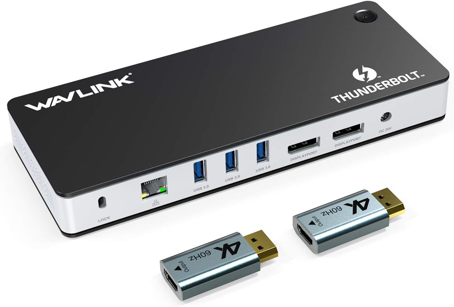 WAVLINK Thunderbolt 3 Dock with 60W Charging, Single 8K@30HzDual 4K@60Hz or FHD@144KHz Video Outputs for MacBook Pro 2016Air 2018, Dell XPS 1315, HP Spectre x360, Lenovo Yoga,etc