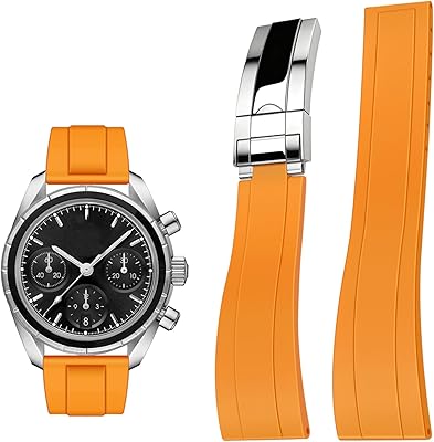 YISIWERA 20mm 22mm Silicone Watch Band, FKM Rubber Watch Strap for Men Women, Straight End with Solid Diving Deployment Double Buckle