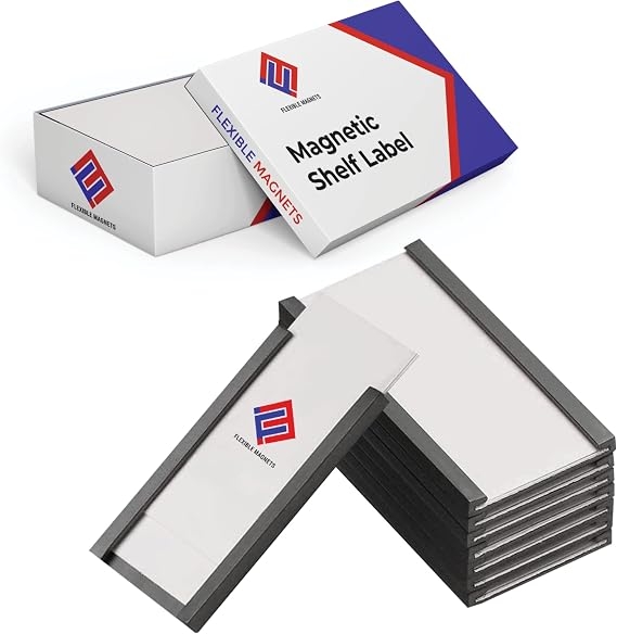 Magnetic Shelf Label Data Card Holders - C Channel - Magnetic Strips with Protective Films - Labels for Shelf Organization - 1" x 3" (25)