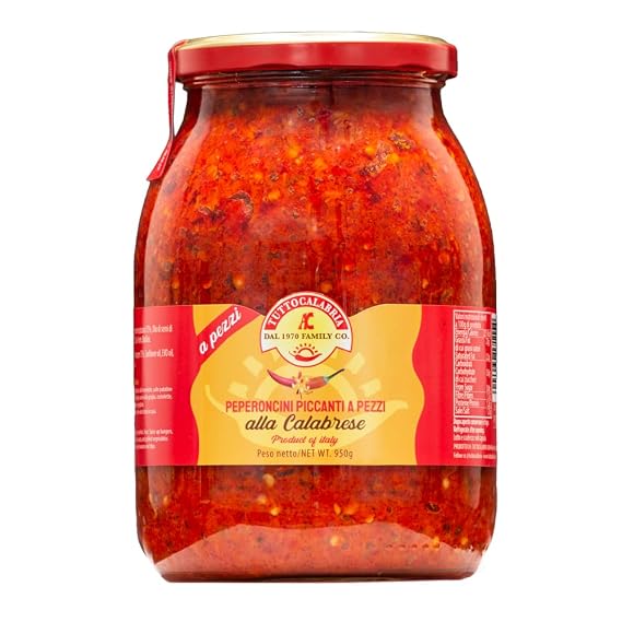 TUTTOCALABRIA Crushed Calabrian Chili Pepper Paste, Club Pack, 33.5 oz | All-Natural Chili Pepper Spread in Extra Virgin Oil for Sandwiches, Pizza and Sauces, Non-GMO, Product of Italy