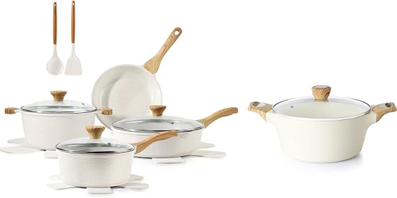 13-Piece Nonstick Ceramic Cookware Set,4.5 QT Ceramic Nonstick Stock Pot with Lid,Induction Compatible