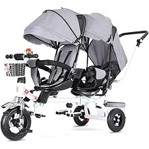 Tandem Strollers Portable Twin Tricycle Carbon Steel Frame Double Stroller With Canopy Double Pushchair Lightweight Baby Carriage lightweight,Purple