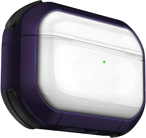 Minesk Airpods Pro 2. Nesil için Armor Serisi Darbelere Karşı Ultra Güçlü Koruma Fiber Karbon Arka Tasarım Airpods Kılıfı (Mor Şeffaf, Airpods Pro 2)