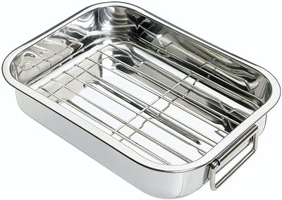 KitchenCraft Small Stainless Steel Roasting Tin with Rack, 27 x 20 cm 10.5 x 8, Silver