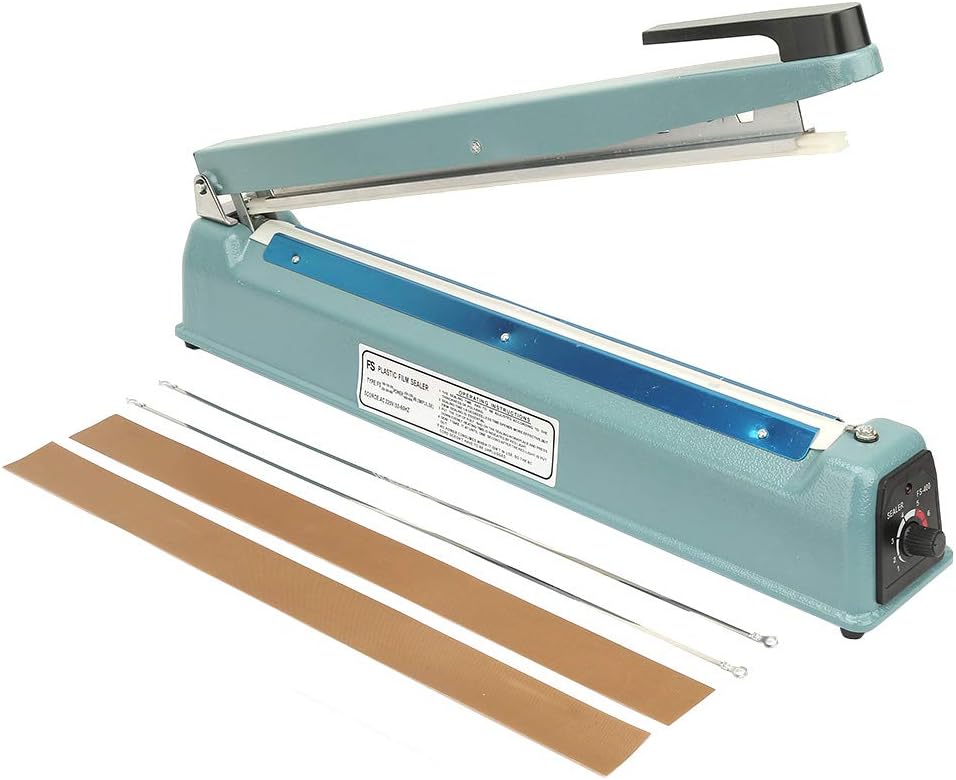 Bag Sealer, 16 Inches Metal Manual Impulse Sealer Heat Sealing Machine Bag Closer with 2 Replacement for Plastic Bags PE PP Bags