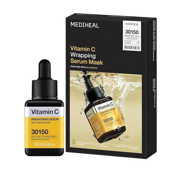 MEDIHEAL Vitamin C Brightening Serum & Mask Skin Care Duo Set for Radiance Care - Evens SkinTone, for Uneven & Dull Skin - Niacinamide, Vitamin C