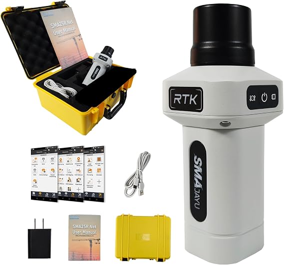 SMA25R Net GNSS RTK Survey System, Handheld High Precision Positioning Receiver with Software, CORS Connection, 10cm Accuracy by PPP, 0-60° Tilt Compensation, for Land Surveying, Construction