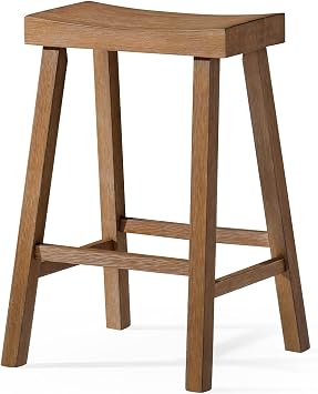 Maven Lane Vincent Counter Stool 26 Inches Rectangular Stool with Footrest Natural Solid Wood Space-Saving Design for Kitchen Counters & Islands