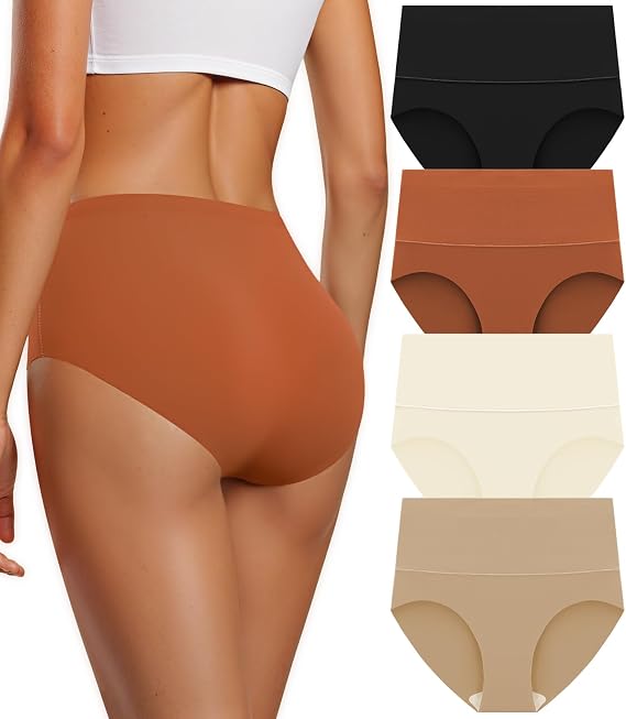 Women's Underwear Seamless No Show Full Coverage Briefs Soft Stretch Postpartum Panties 4 Pack