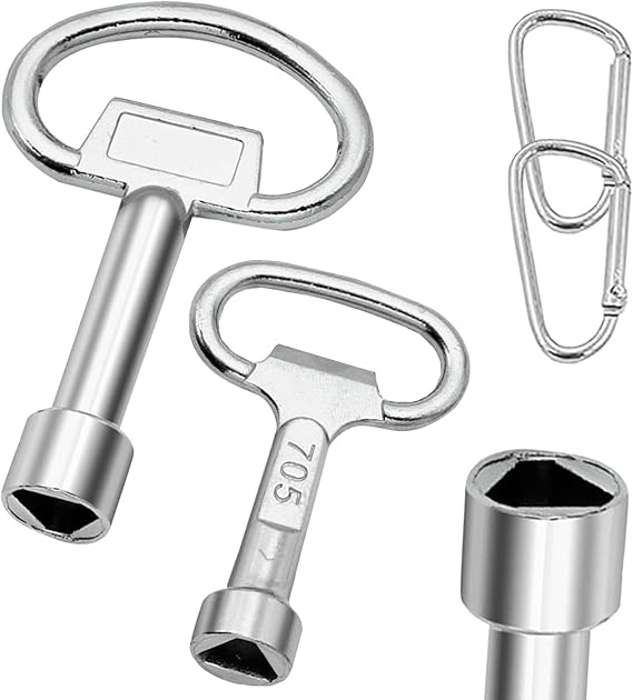 2Pcs Silver Metal Triangle Key, 9mm and 8mm Triangle Key for Meter Box Triangular Utility Socket Panel Keys, Triangle Socket Spanner Key with 2 Spring Hooks, Triangle Universal Key for Gas Meter