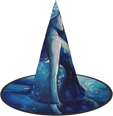 Blue Mermaid Halloween Decorations Witch Hat, Wizard Hat for Party Costume Accessory Dress up Hats