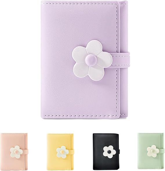 Small Wallet for Girls Women Tri-folded Wallet Cash Pocket flowers Print Card Holder Coin Purse with ID Window elegant youthful and cute -2-purple-A