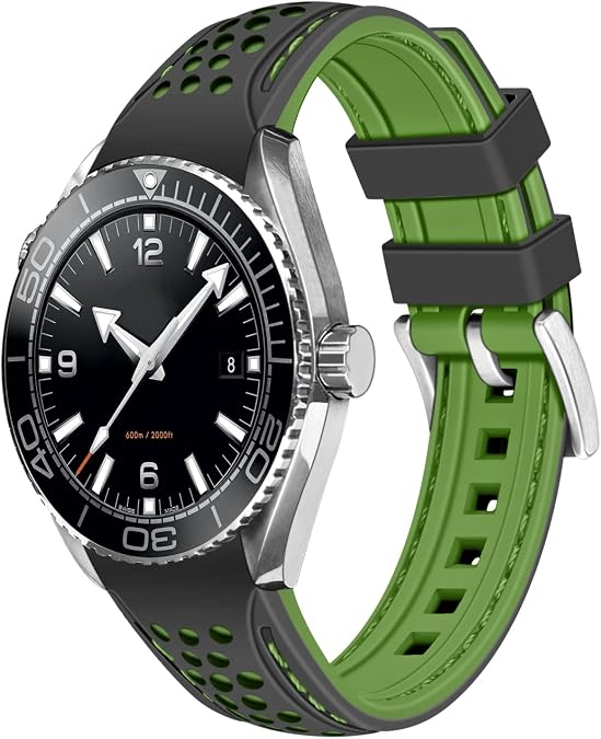 YISIWERA 20mm 22mm Silicone Watch Band Racing Rally Watch Strap Two Tone Curved Ends Rubber Watch Strap Stainless Steel Buckle Durable Universal Stitch Watch Straps for Men Women