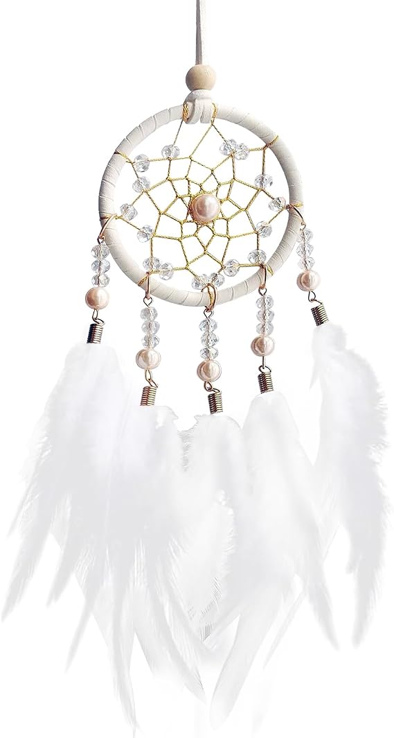 Dream Catchers, Handmade Dreamcatcher Feather Bead Dream Catcher Kit for Boys Shower Nursery Bedroom Wedding Blessing Birthday Gifts (White)