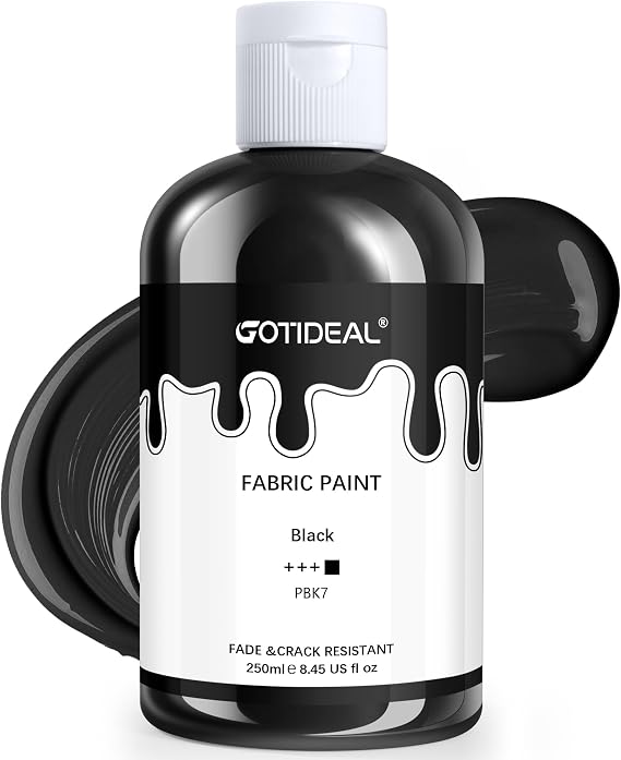 GOTIDEAL Black Fabric Paint for Clothes Permanent, 8.45 oz (250 ml)