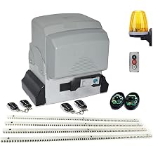 Sliding Gate Opener Kit, 1000W 2500kg Automatic GSM Sliding Gate Opener Motor Kit 4m 5m Steel Racks Hardware with Keyfobs for Sliding Gates Up to 2500kg(KI8)