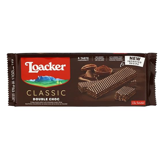 Loacker Classic DoubleChoc creme-filled wafer cookie | Family pack | Premium wafer fingers with 2 creamy layers of finest Chocolate cream filling | #1 in Italy | great for snacks & desserts | Non GMO | No artificial flavorings, added colors | 6.17oz