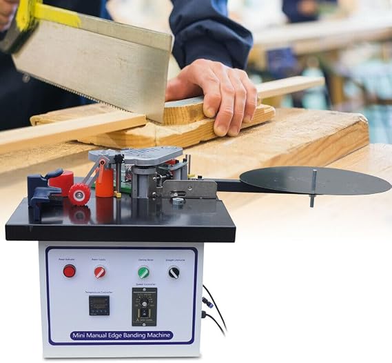 Automatic Edge Banding Machine, 1200W Portable Edge Bander, Double-Sided Gluing, Curve Straight Edge Banding Machine, Adjustable Speed, for Furniture Edge Banding,Cabinet Processing