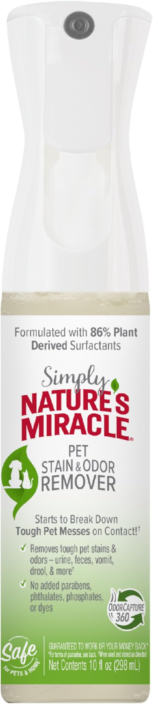 Nature's Miracle Simply Pet Stain and Odor Remover, 10 oz | Made With 86% Plant-Based Surfactants, Bio-Enzymatic Formula Is Tough on Pet Messes, For Use on Multiple Surfaces