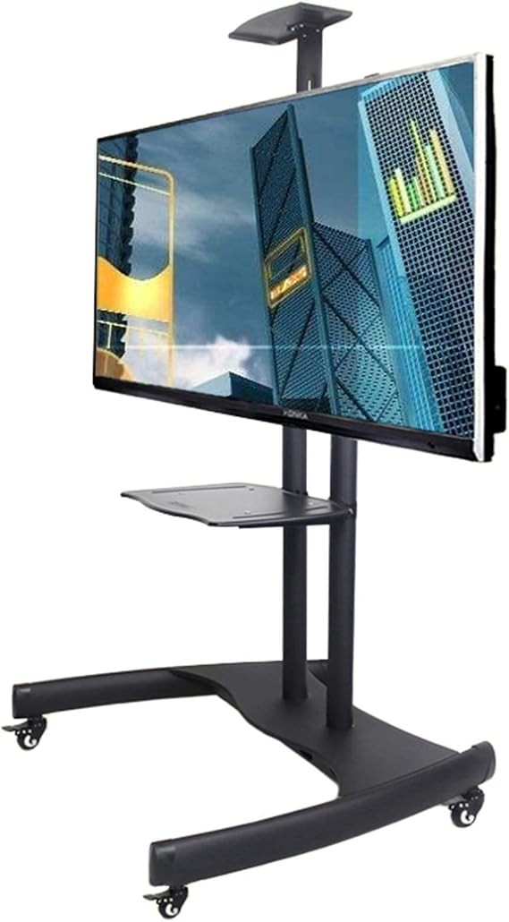 150cm Tall Mobile TV Floor Stand with 2 Shelves, Height Adjustable Universal Rolling TV Cart Bracket, for 32-65 Inch LCD LED Plasma Flat Panel Screens (Black)