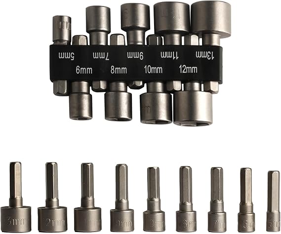 Socket Nut Driver Set, Hex Drill Bits Sets, Impact Driver Socket Adapter Metric for Hand Drill, Electric Screwdriver, Wrench (9)